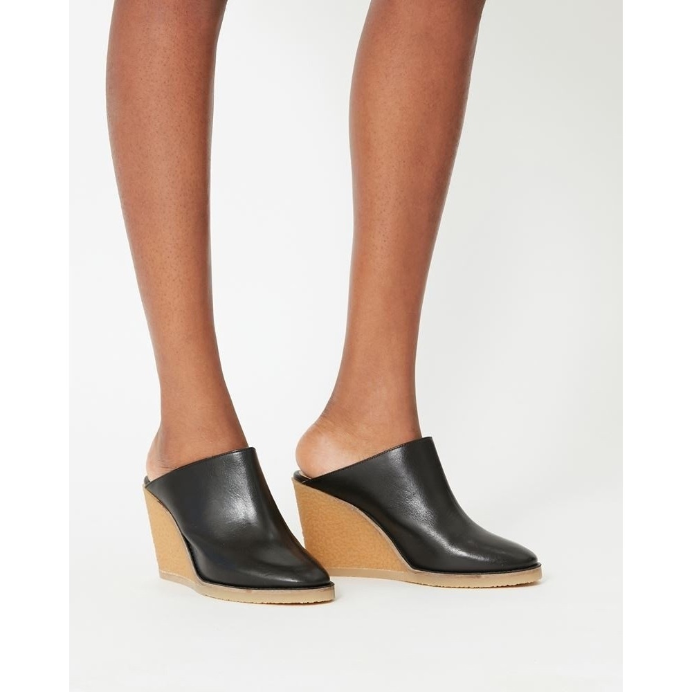 Designer Shoes Isabel Marant Takita Black Leather Wedge Mule Size FR 41 (9.5-10)